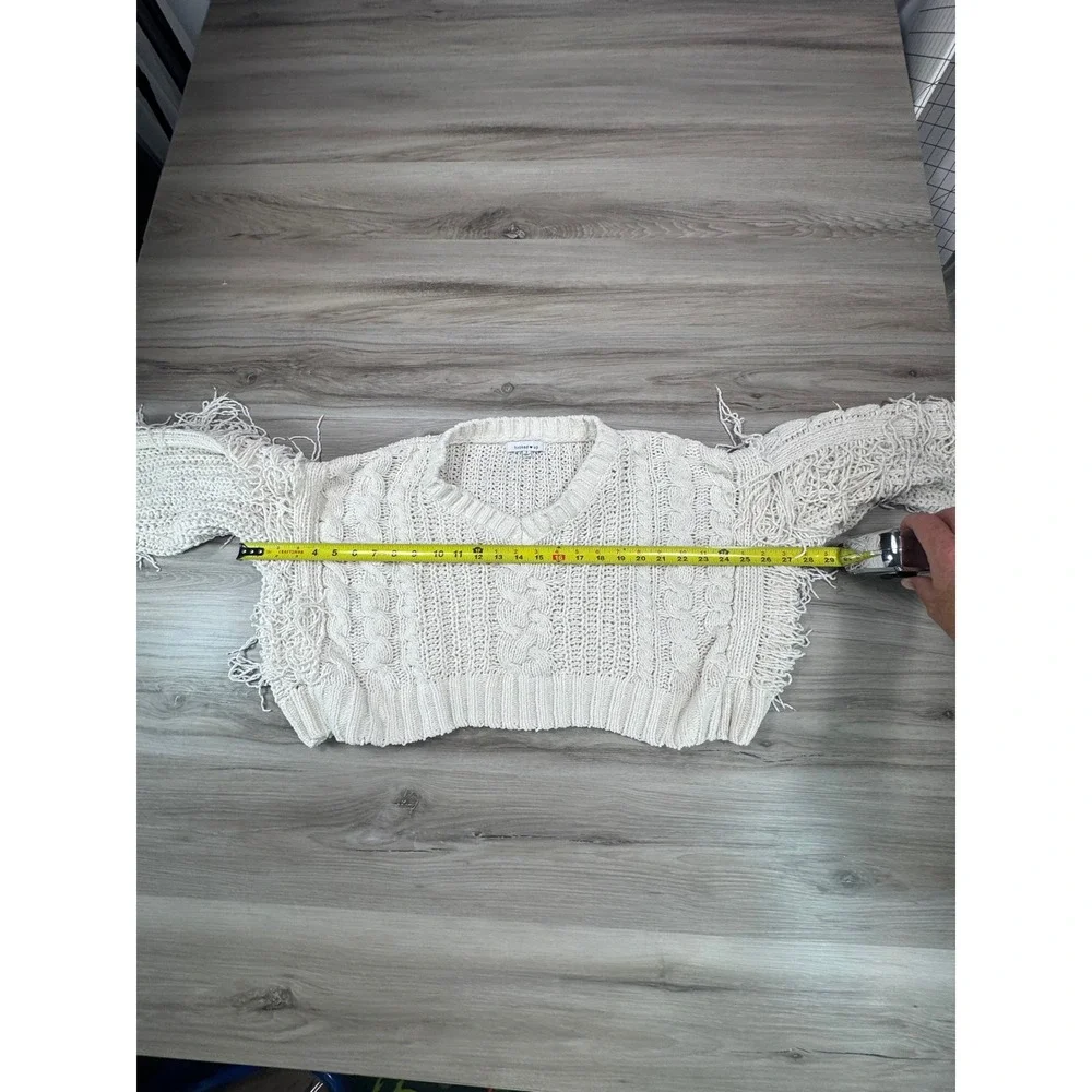 hooked up Cream Cable Knit‎ Fringe Cropped Sweater WMNS S Cottagecore fairycore